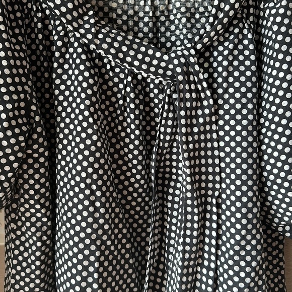 BCBGMAXAZRIA Puffy Sleeve Oversized Polka Dot Tie Neck Blouse - Picture 5 of 9